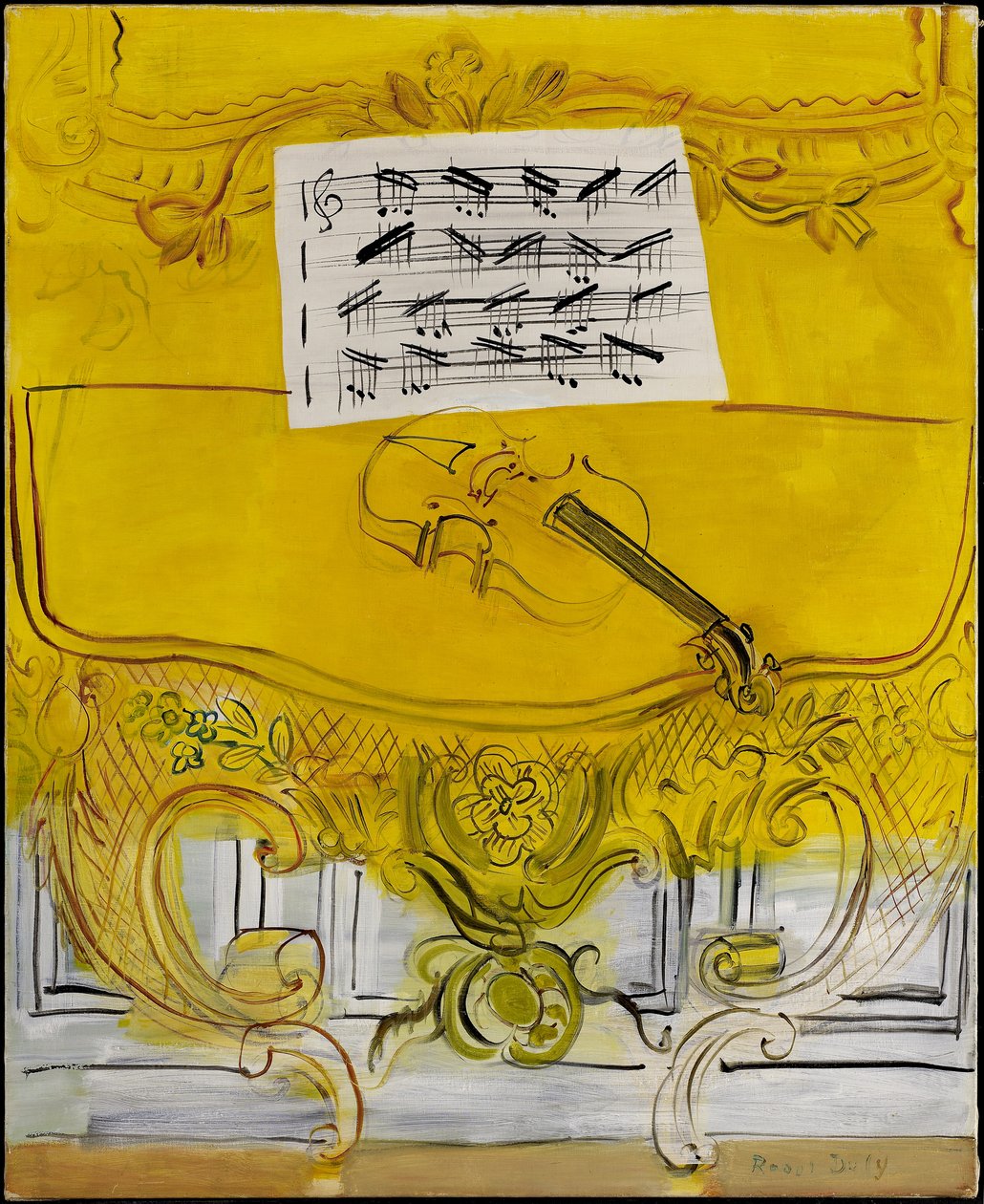 Den gule konsol med en violin af Raoul Dufy