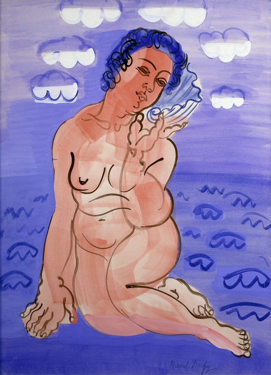 Venus med muslingeskal; Venus a la Coquille, ca. 1925-1930 (akvarel og gouache over blyant på papir) af Raoul Dufy