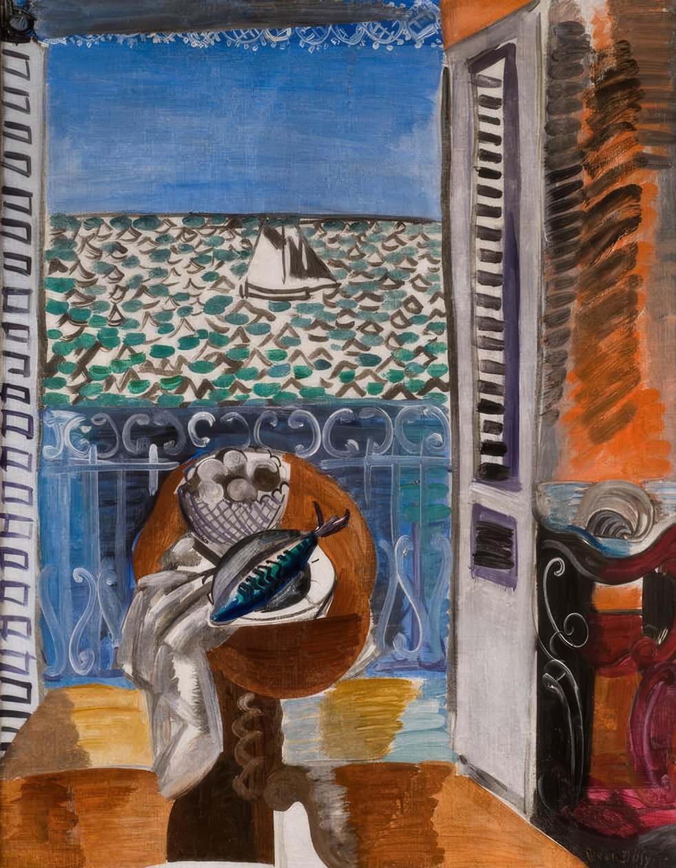 Udsigt gennem et vindue, flot af Raoul Dufy
