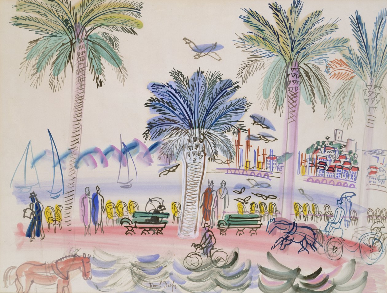 Udsigt over Le Suquet, Cannes (akvarel) af Raoul Dufy