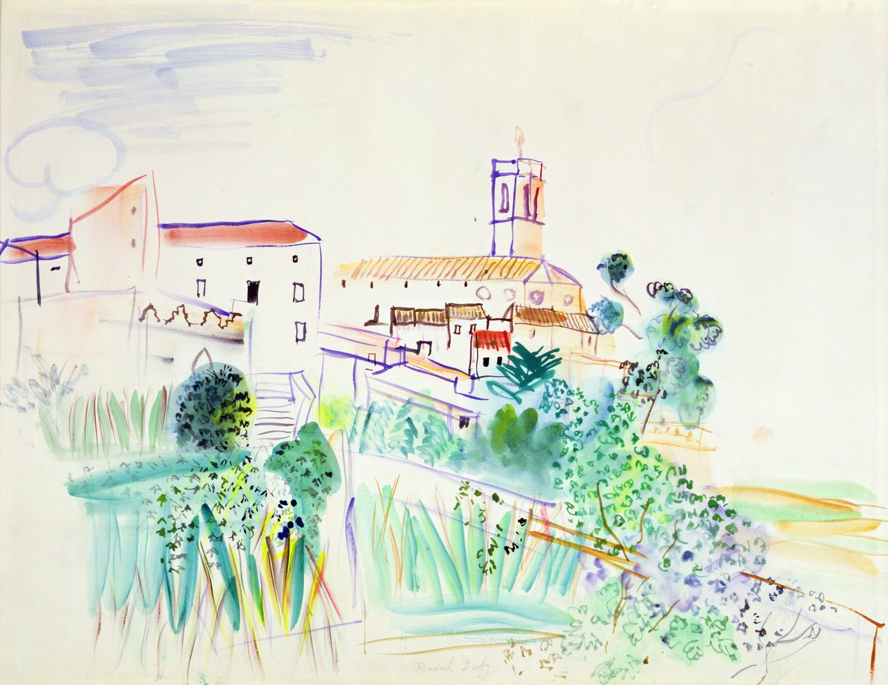Landsby i Provence (akvarel på papir) af Raoul Dufy
