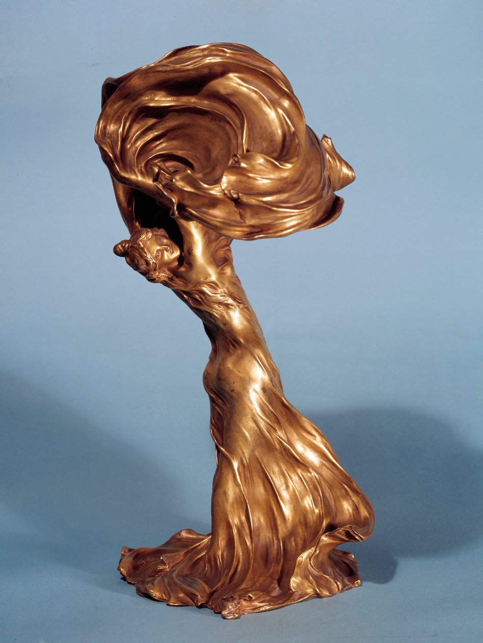 Lampestativ, der repræsenterer den amerikanske danser Loie Fuller (1862-1928) lavet af Francois Raoul Larche (1860-1912) 1900 Paris, dekorativ kunst af Raoul Francois Larche