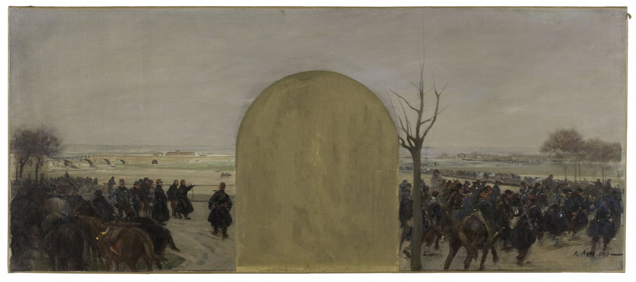 Skitse til præfektens kontor på rådhuset i Paris: Nationalgarden ved Buzenval af Raoul Joseph Arus