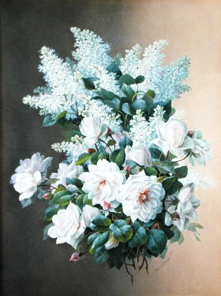 Syrener og roser, ca. 1900 (gouache på papir) af Raoul M. de Longpre