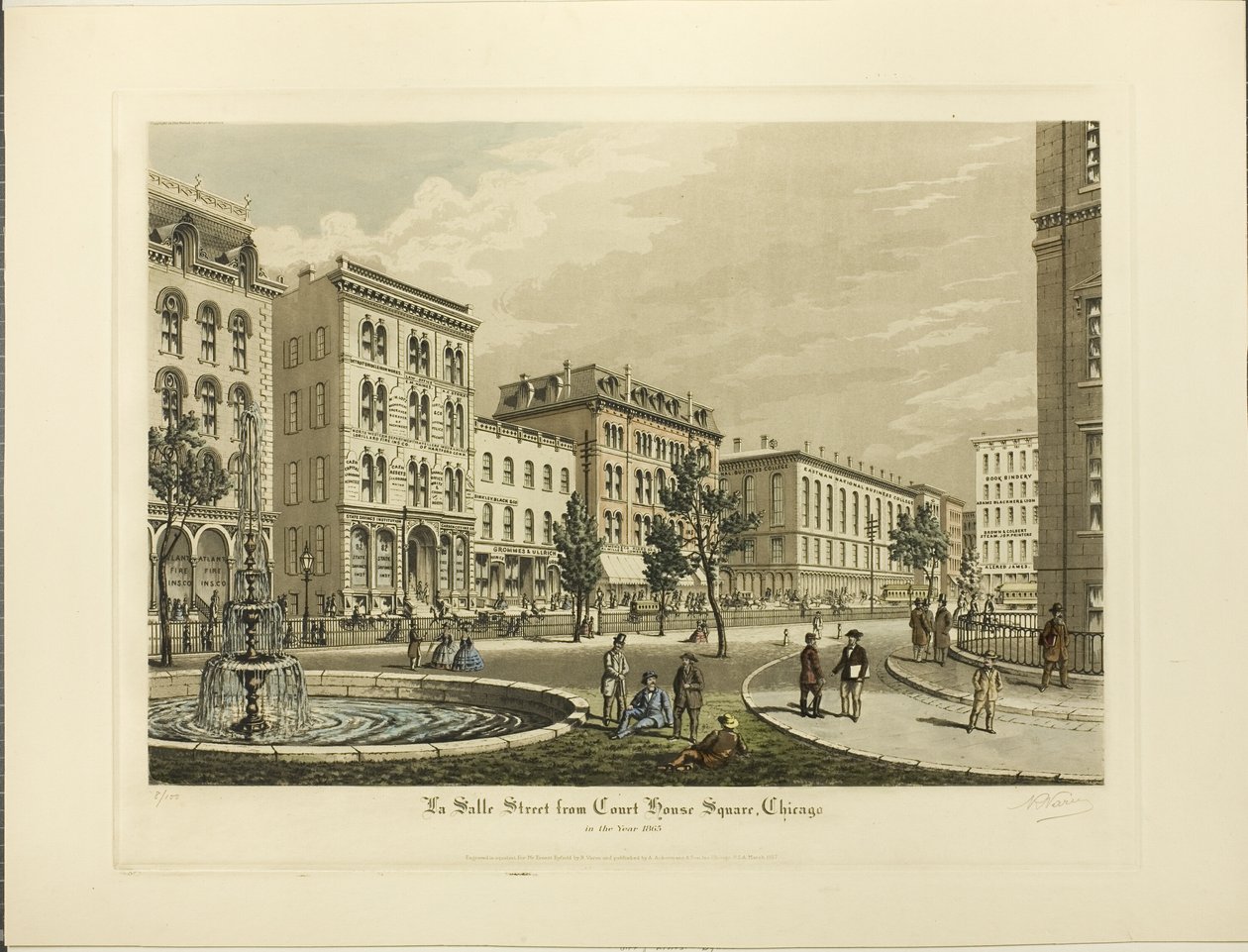 La Salle Street fra Court House Square, Chicago, i år 1865 af Raoul Varin