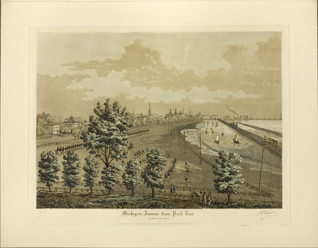 Michigan Avenue fra Park Row i år 1865 af Raoul Varin