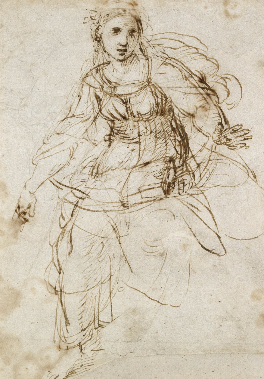 Allegorical Figure of Theology (pen og brunt blæk på hvidt papir) af Raffaello Sanzio Raphael