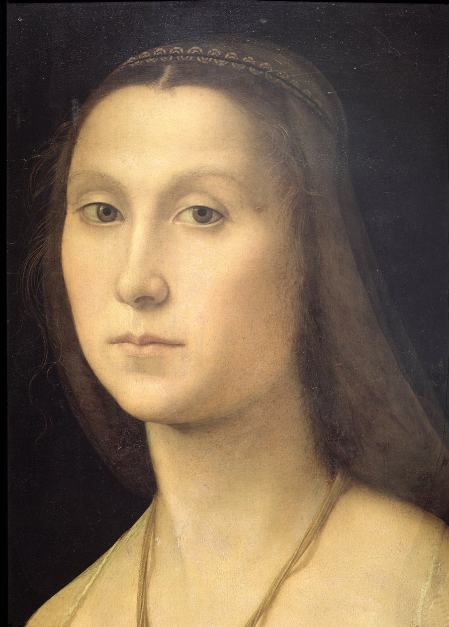 Portræt af en kvinde (La Muta), 1507 (detaljer) (se 21465, 205589) af Raffaello Sanzio Raphael