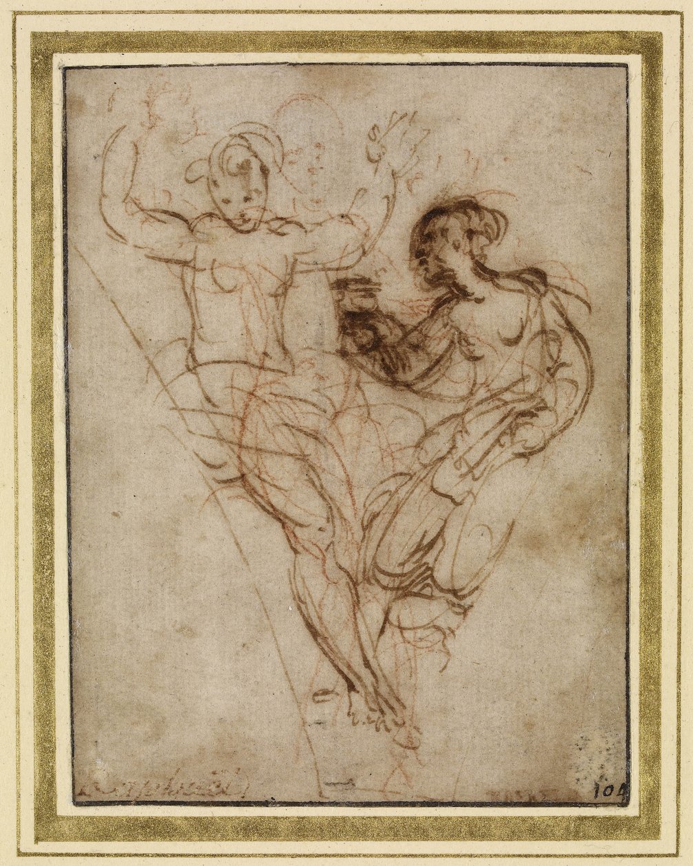Psyke præsenterer Venus Vasen af Proserpine (pen og brunt blæk over rødt kridt på brunligt papir) af Raffaello Sanzio Raphael