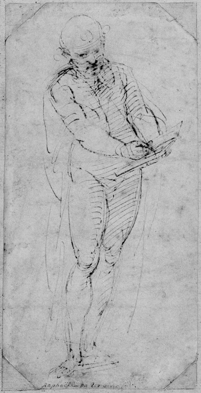 Recto: En mand, der skriver i en bog, WA1846.167 af Raffaello Sanzio Raphael