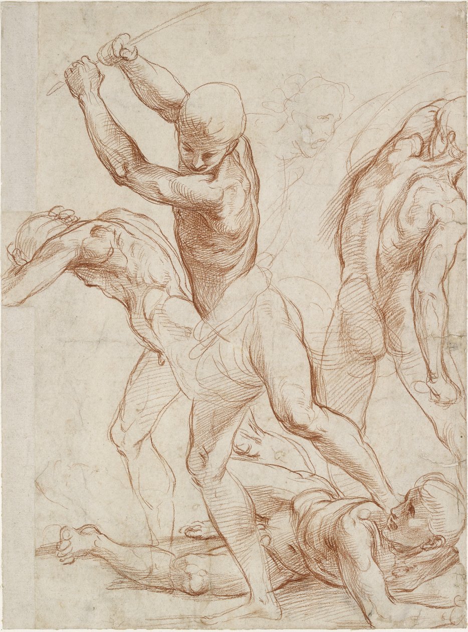 Rekto: Kamp af fem mand. Bagside: Nogle små figurstudier, WA1846.193 af Raffaello Sanzio Raphael