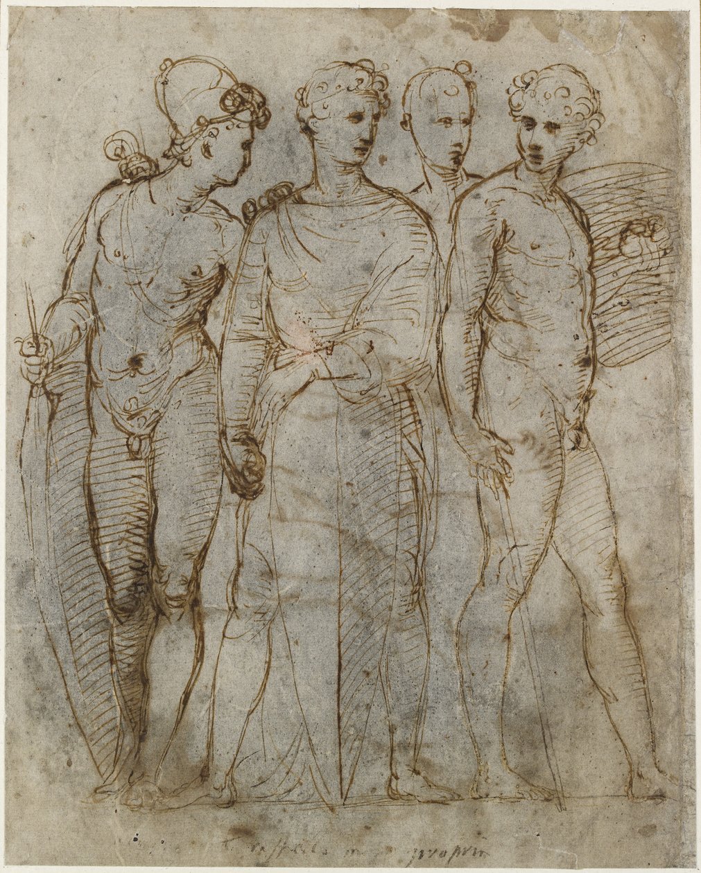 Recto: Fire stående soldater; , WA1846.164 af Raffaello Sanzio Raphael