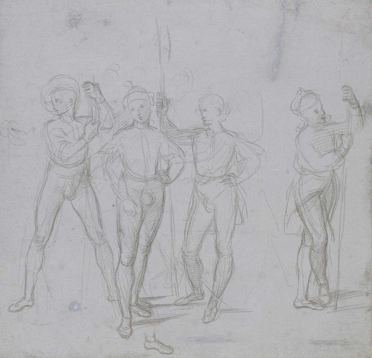 Rekto: Gruppe af fire stående soldater, WA1846.154 af Raffaello Sanzio Raphael