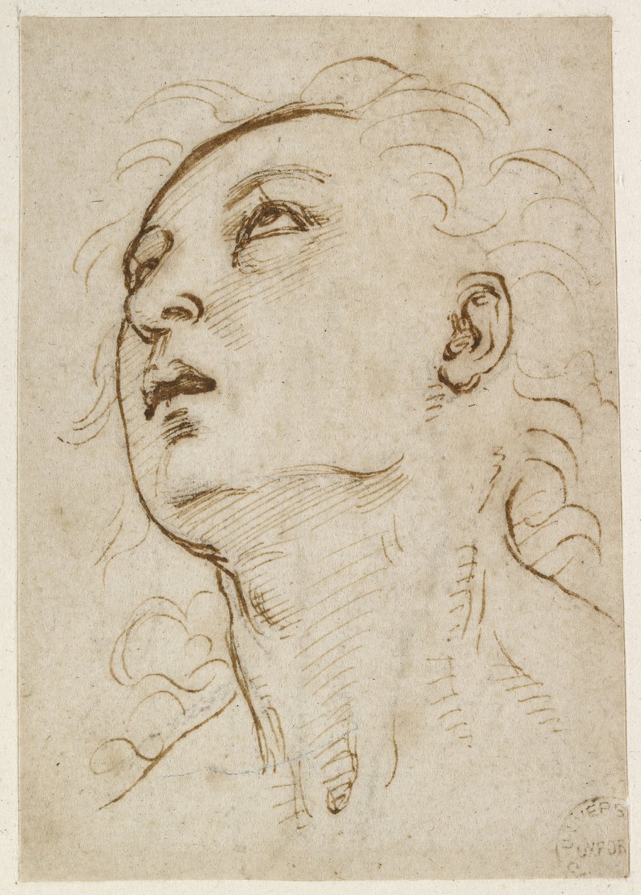 Rekto: Hoved af en ung mand, der stirrer opad, WA1846.156 af Raffaello Sanzio Raphael