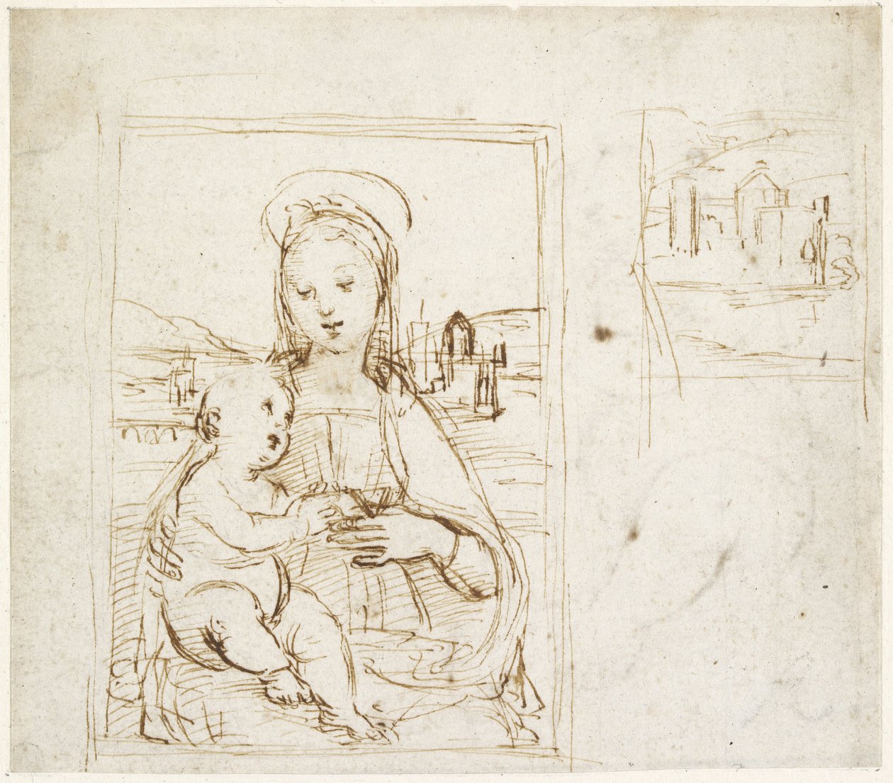 Recto: Studie for Jomfru og Barn med en bog af Raffaello Sanzio Raphael