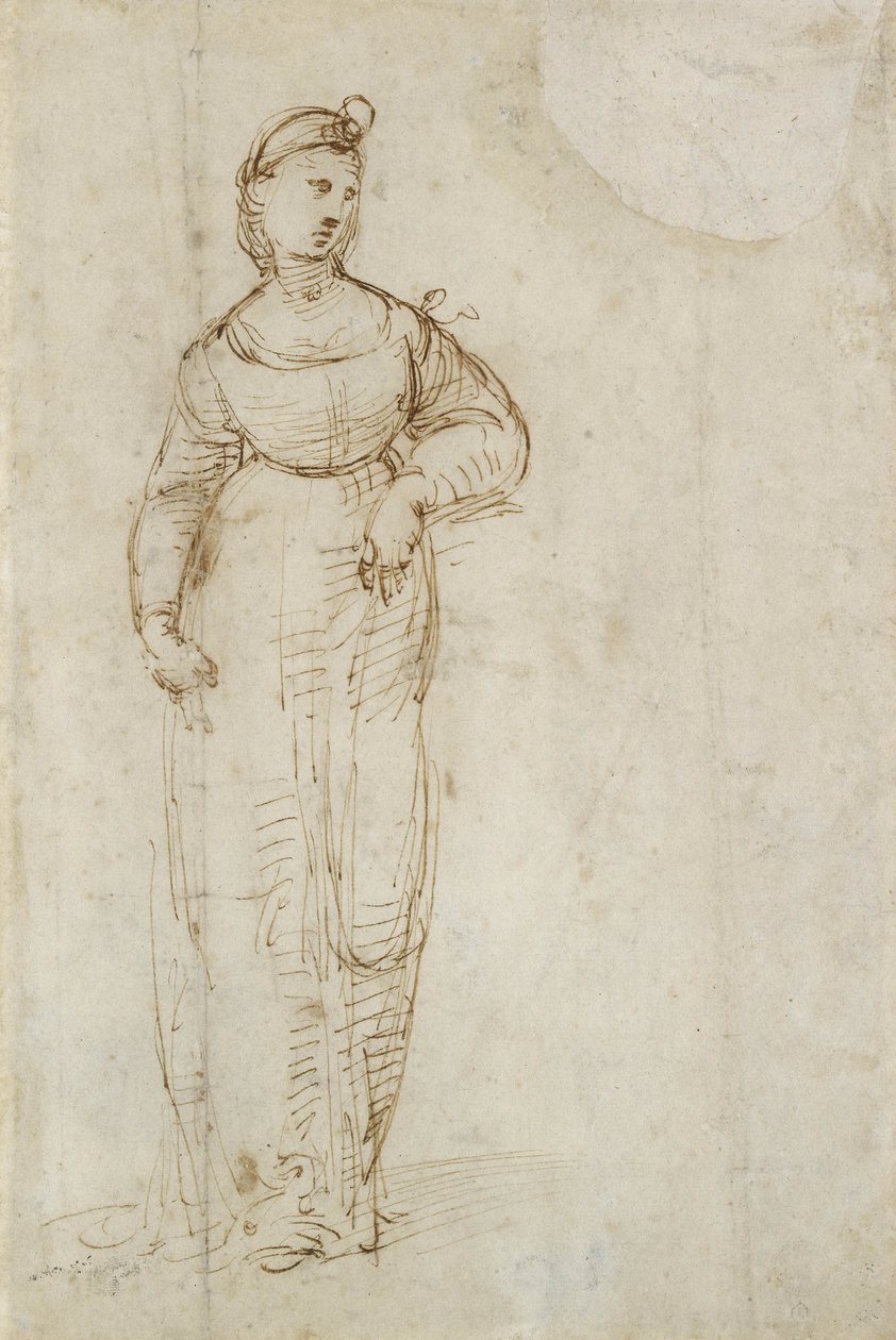 St Catherine (pen og brunt blæk på papir) af Raffaello Sanzio Raphael
