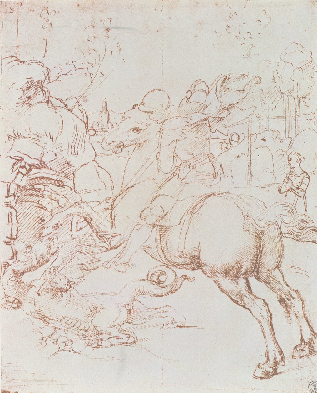 St. George og dragen (pen og blæk) af Raffaello Sanzio Raphael