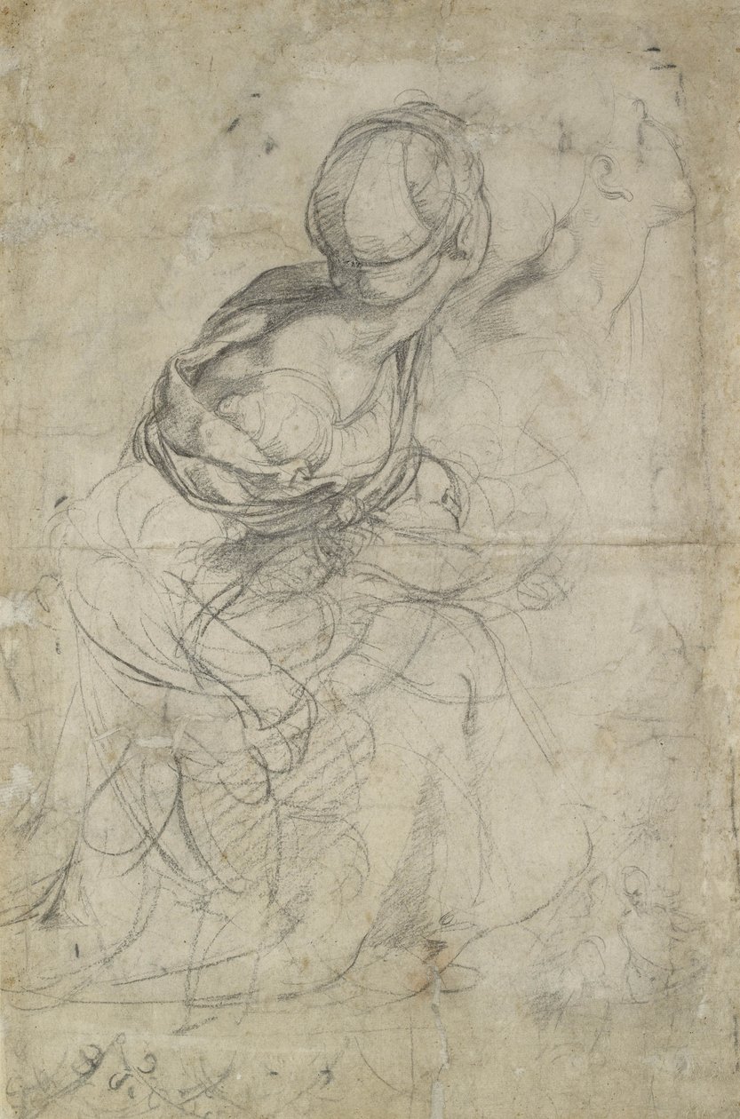 Undersøgelser for to knælende kvinder (sort kridt) af Raffaello Sanzio Raphael