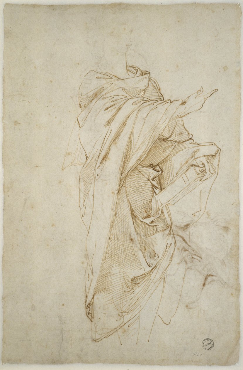 Studie til figuren Virgil (pen og brunt blæk på råhvidt papir) af Raffaello Sanzio Raphael