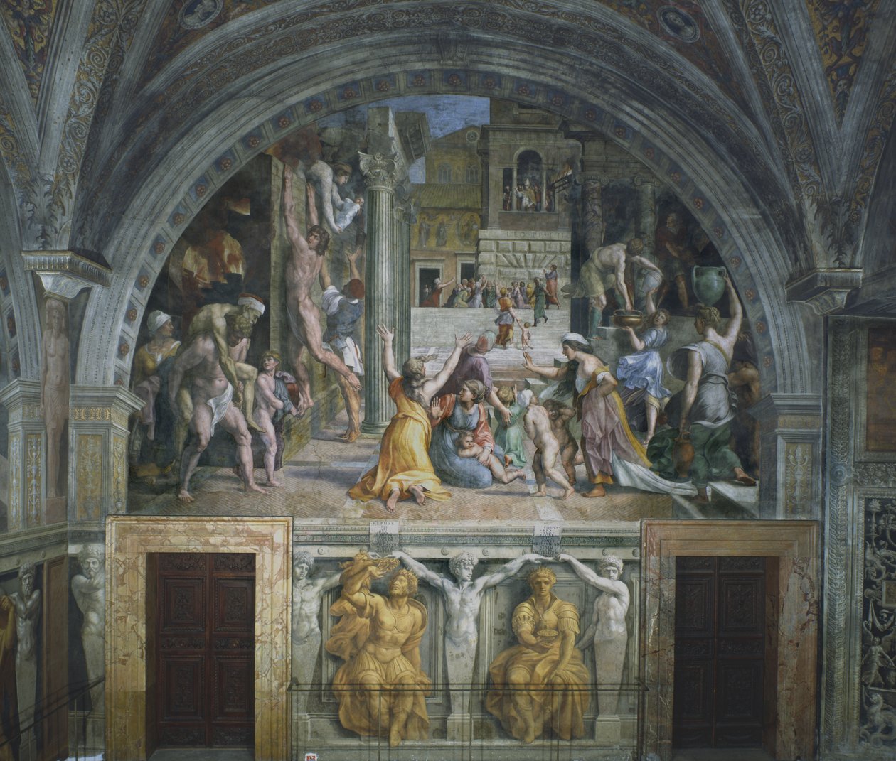 The Fire in the Borgo, Room of the Fire in the Borgo, 1514 af Raffaello Sanzio Raphael