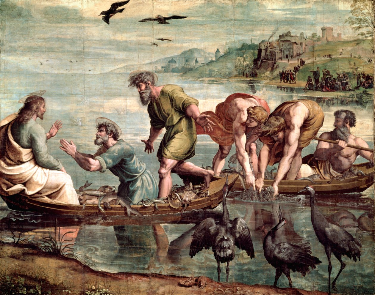 Den mirakuløse fisketræk (tegneserie til det Sixtinske Kapel) (PRE RESTORATION) af Raffaello Sanzio Raphael