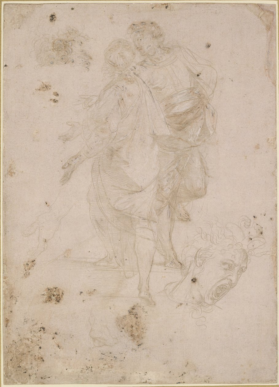 To mænd, der samtaler om en trappe, og et hoved, der råber, WA1846.191 af Raffaello Sanzio Raphael