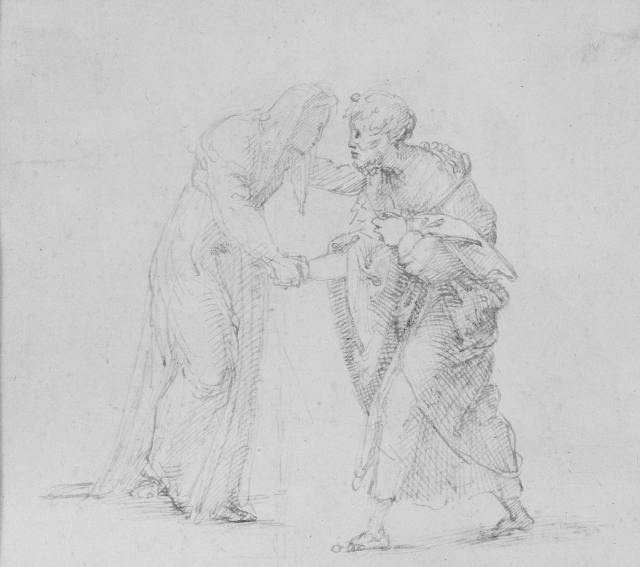 Verso: Sammensætning af to figurer, der repræsenterer mødet mellem Joachim og Anna, WA1846.204 af Raffaello Sanzio Raphael