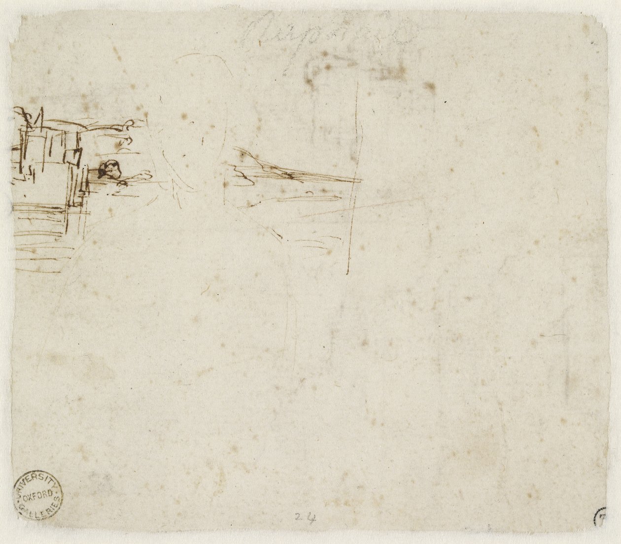 Verso: Landskabsskitse med en kort undersøgelse af Jomfru Marias hoved drejet til venstre, WA1846.152b af Raffaello Sanzio Raphael