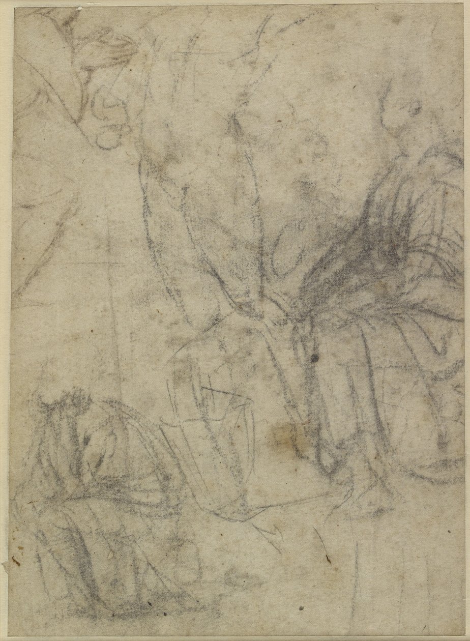 Verso: Grove skitser af knælende figurer, WA1846.174 af Raffaello Sanzio Raphael