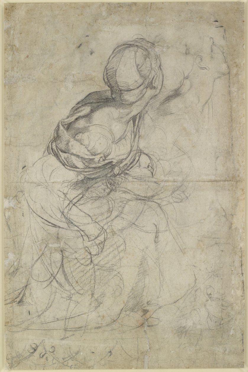 Bagside: Studier for to knælende kvinder, WA1846.198 af Raffaello Sanzio Raphael