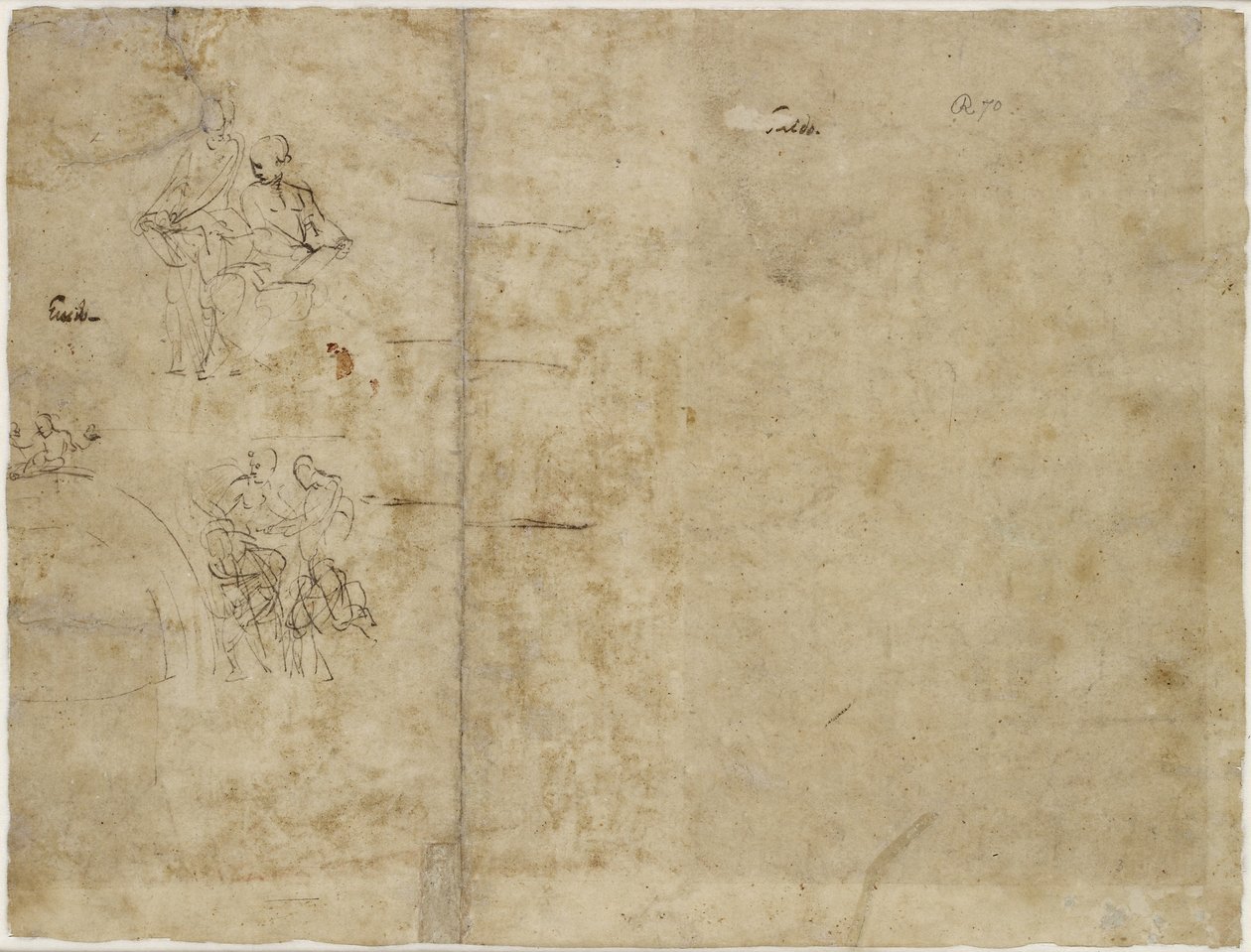 Rev: Two Sketches of Figures, kompositorisk skitse til Chigi Chapel, Santa Maria della Pace, WA1846.194 af Raffaello Sanzio Raphael