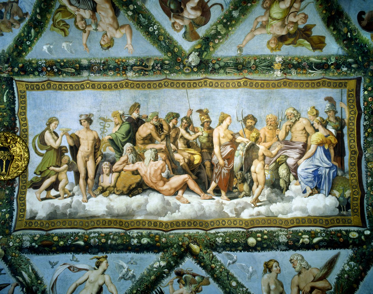 Gudernes råd, detalje fra Loggia af Amor og Psyche, 1518 af School of Raphael