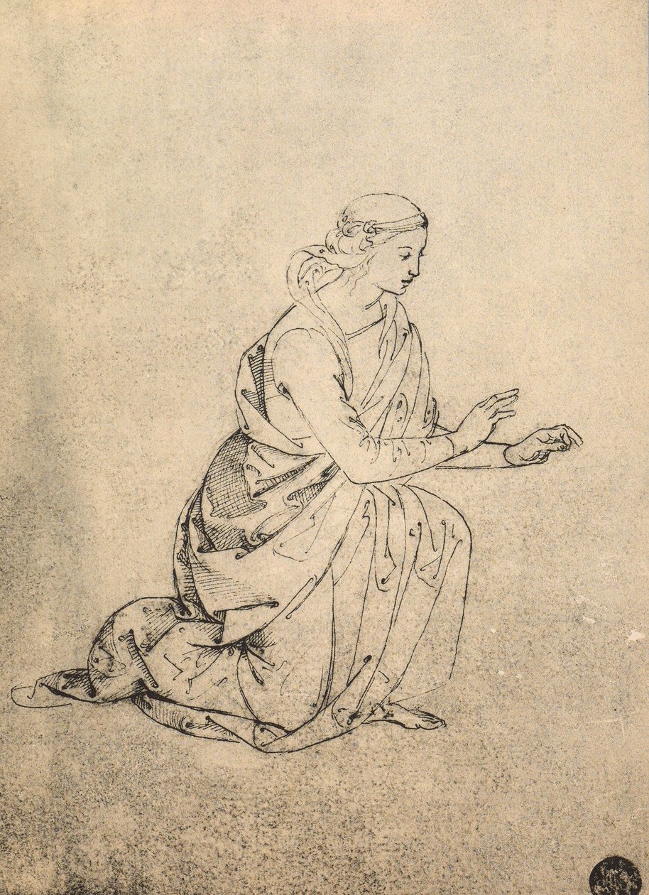 Kvindelig figur knælende; tegning af Raphael. Gallerie dellAccademia, Venedig af Raffaello Sanzio Raphael