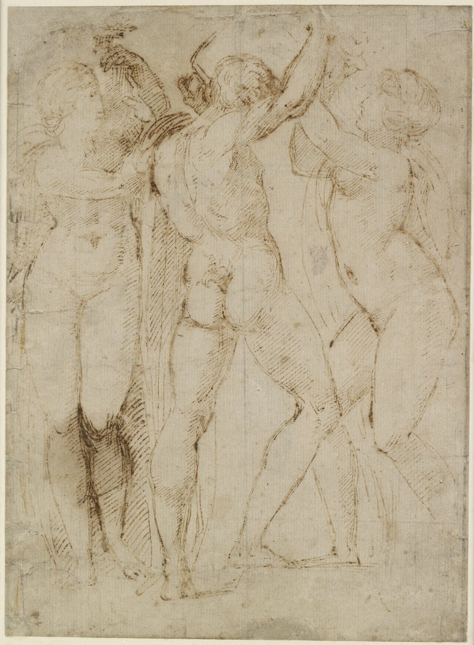 Group of Vintagers, WA1846.165 (pen og brunt blæk på råhvidt papir) af Raffaello Sanzio Raphael