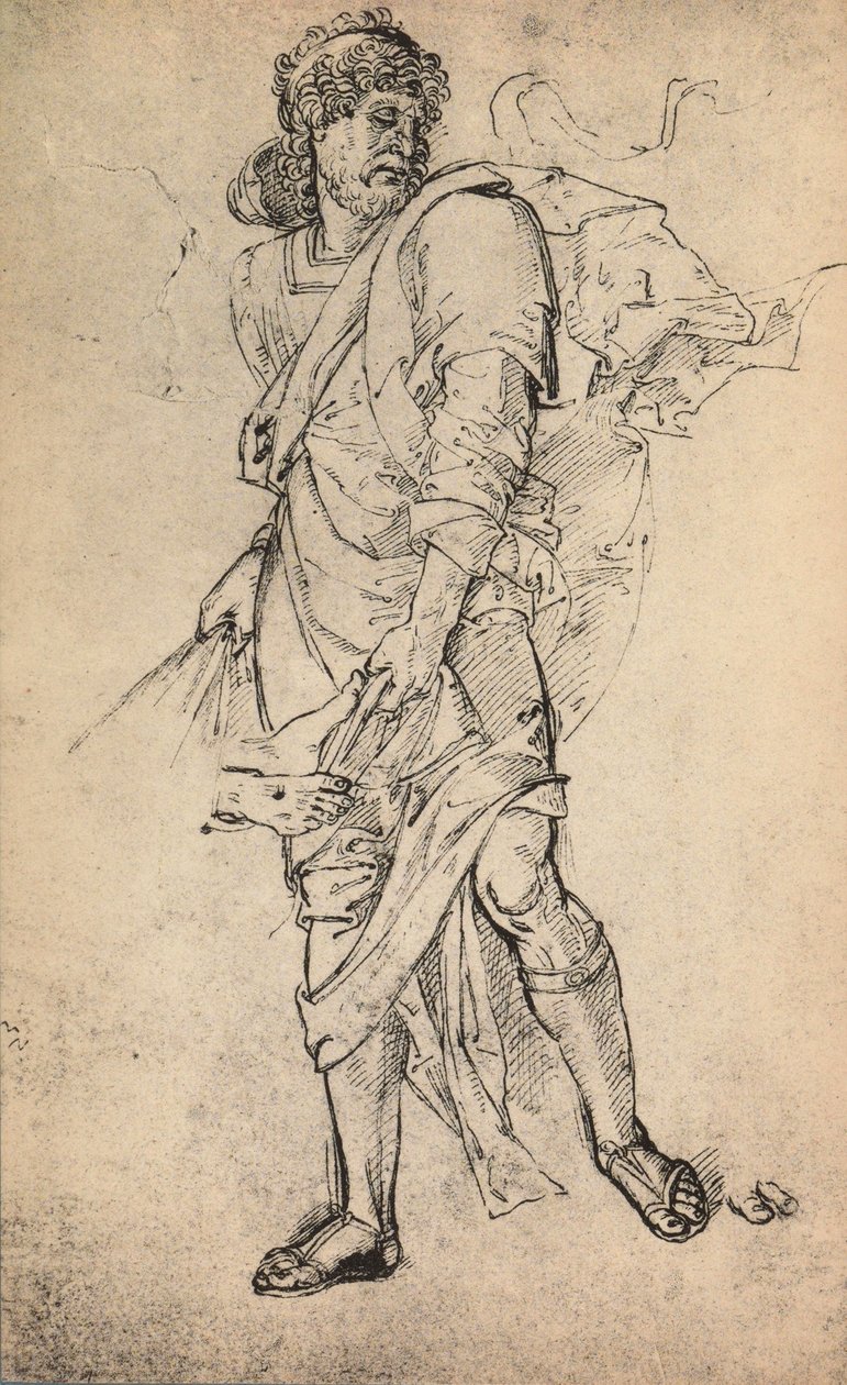Mandsfigur med kappe; tegning af Raphael. Gallerie dellAccademia, Venedig af Raffaello Sanzio Raphael