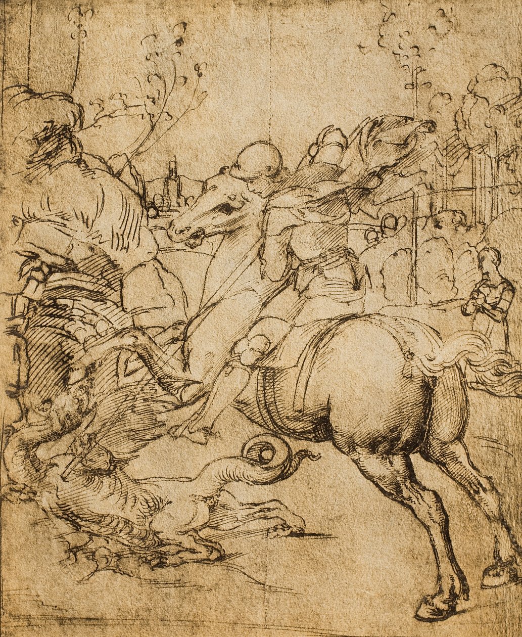 St. George dræber dragen; tegning af Raphael. Kabinet for tegninger og tryk, Uffizi Gallery, Firenze af Raffaello Sanzio Raphael