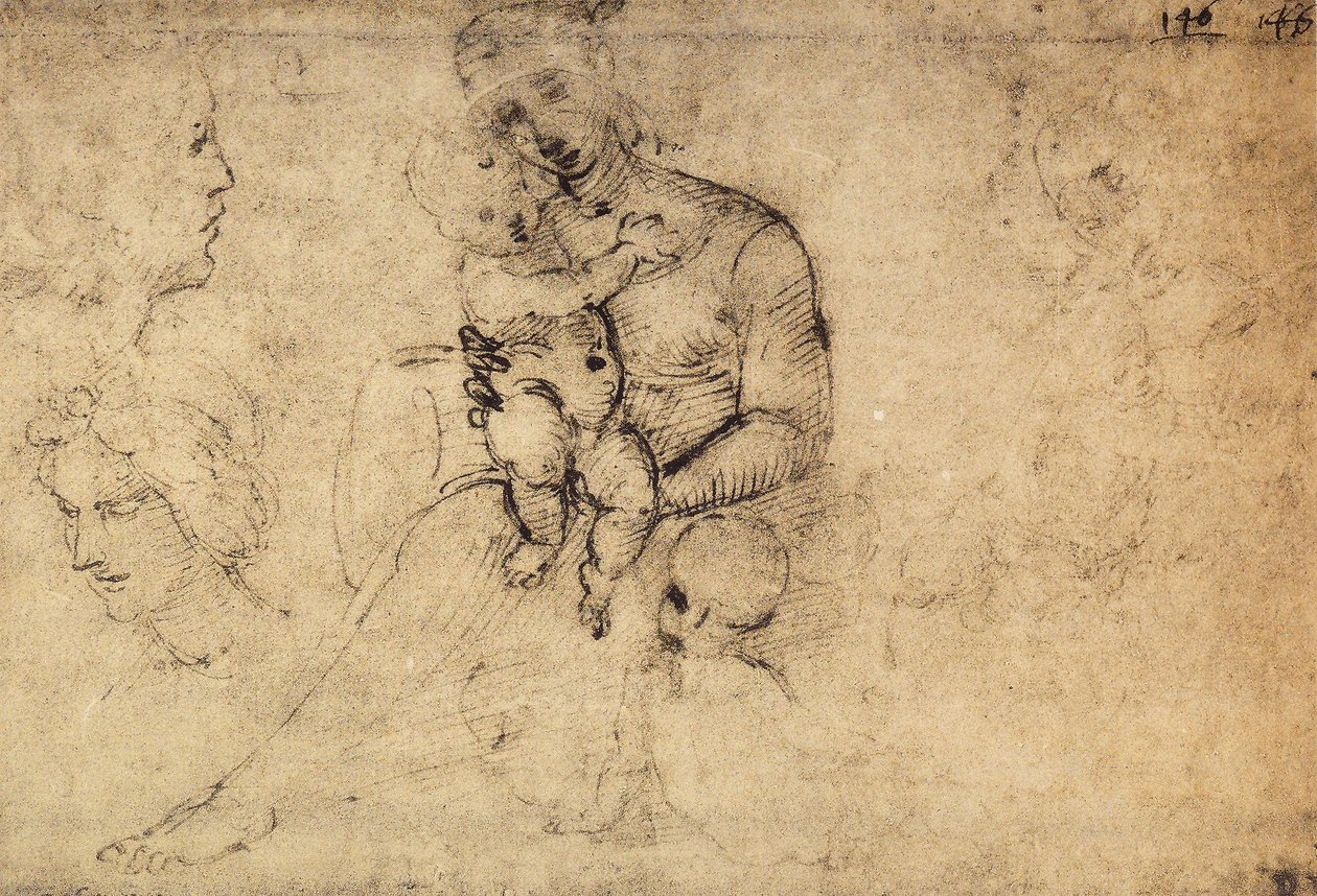 Studie af Madonna og barn; tegning af Raphael. Louvre, Paris af Raffaello Sanzio Raphael