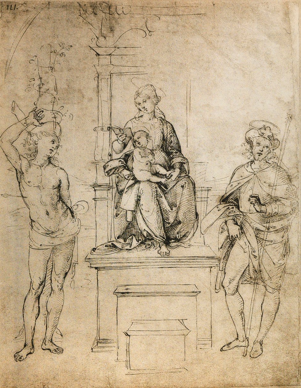 Jomfruen, Jesusbarnet, Sankt Sebastian og Sankt Rocco; tegning af Raphael. Louvre, Paris af Raffaello Sanzio Raphael