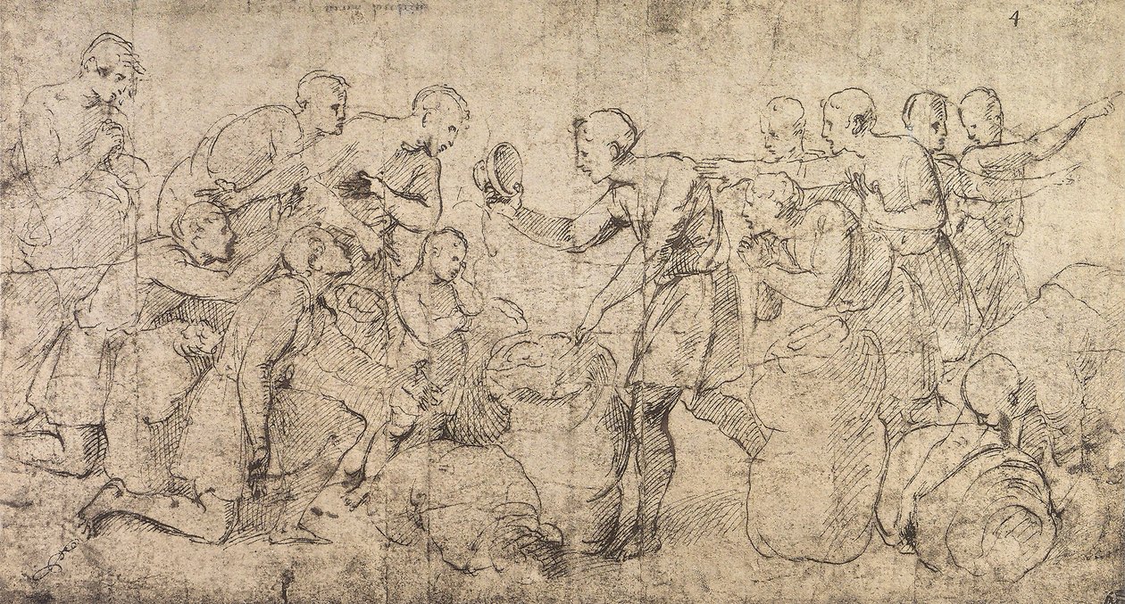 Josefs bæger fundet i Benjamins sæk; tegning af Raphael i Louvre-museet i Paris af Raffaello Sanzio Raphael