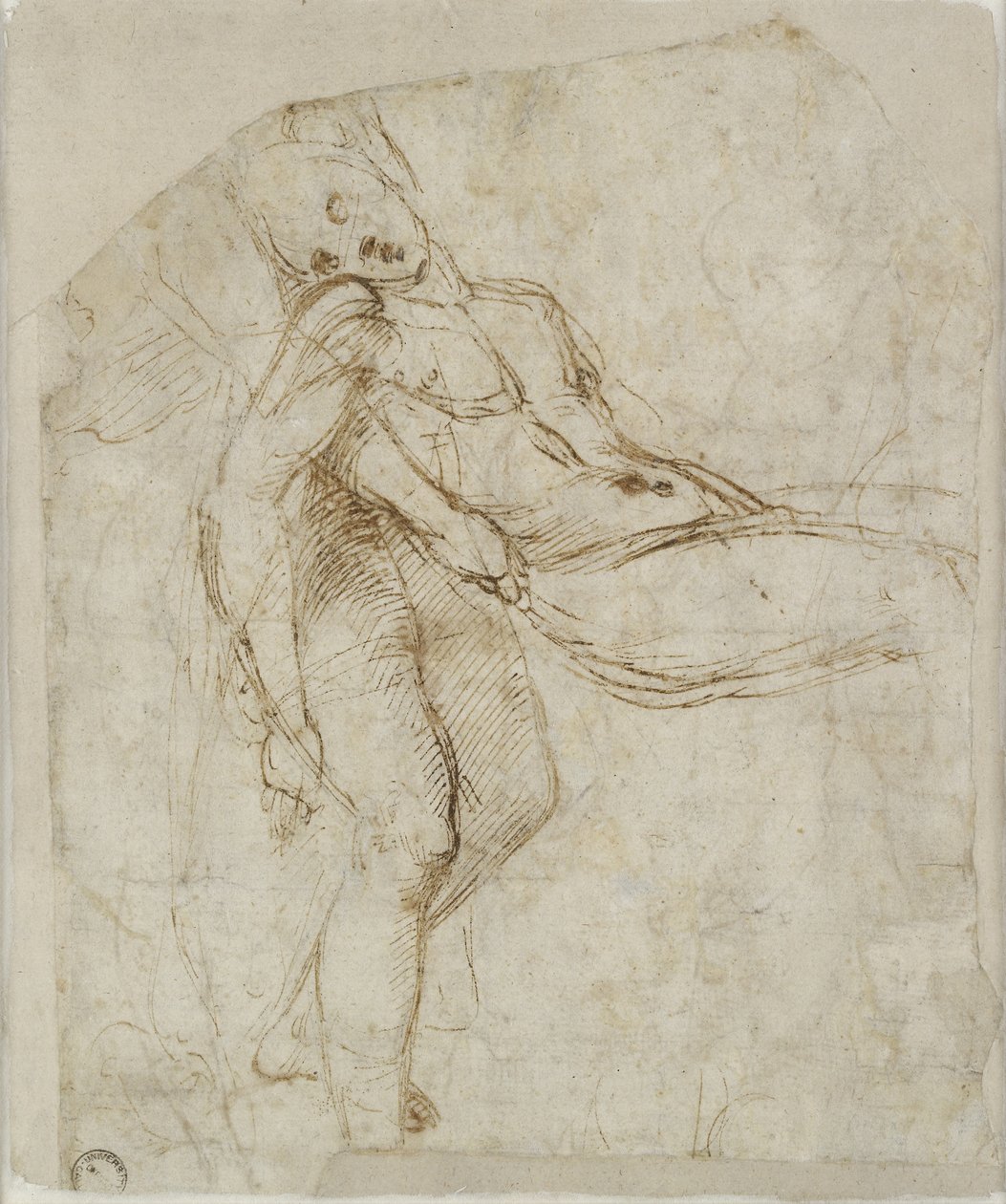 Verso: Den døde Kristus bar til graven, WA1846.166 (pen & brunt blæk på hvidt papir) af Raffaello Sanzio Raphael