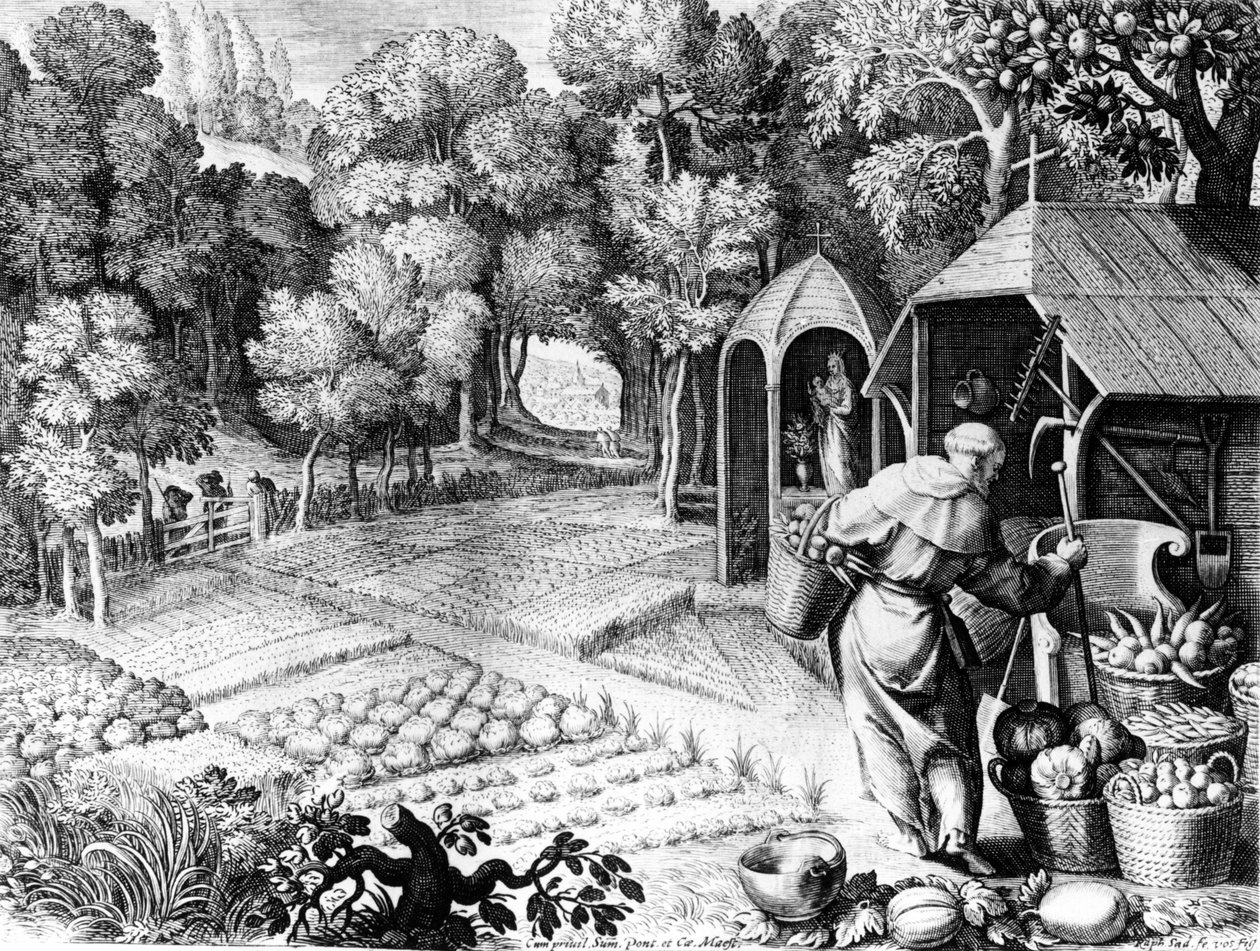 Sankt Fiacre i sin have, ca. 1580-1620 af Raphael I Sadeler