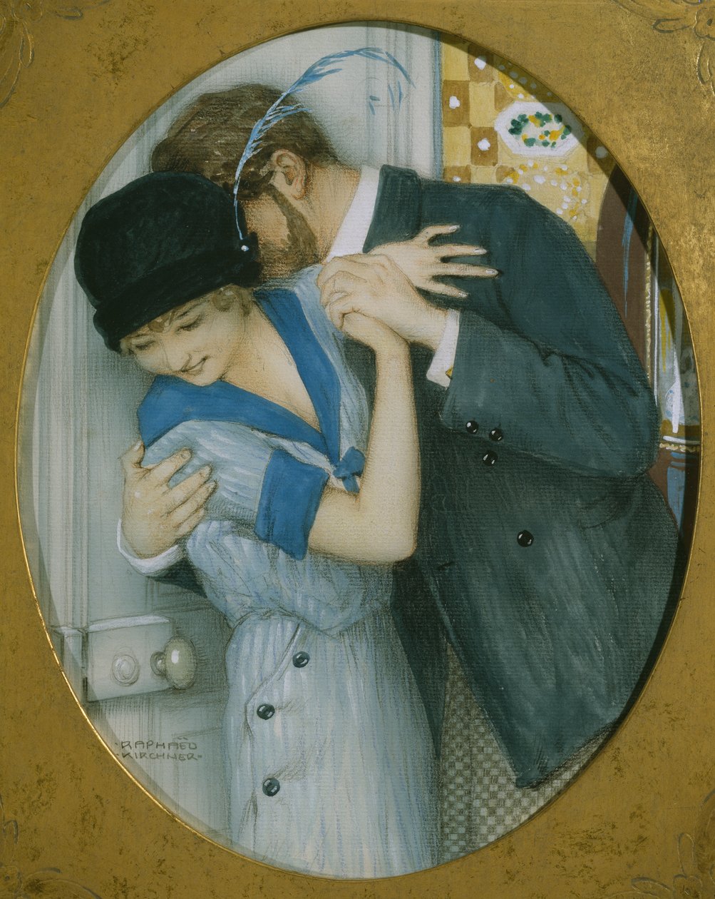 The Embrace (pastel og blyant og wc på papir) af Raphael Kirchner