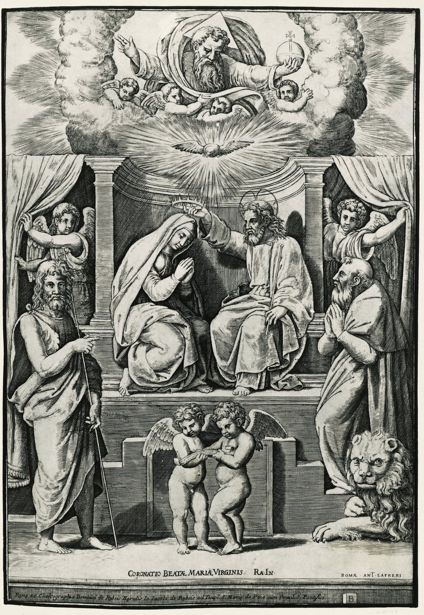 Kroning af Jomfru i nærværelse af Johannes Døberen og Sankt Hieronymus af Raphael (1483 1520) (after)