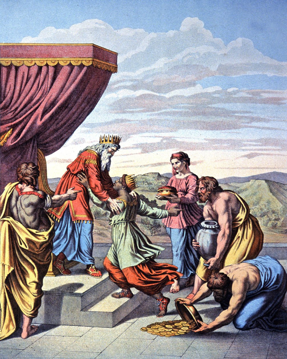 Møde mellem dronningen af Saba og kongen af Salomon, ca. 1850 (litho) af Raphael (1483 1520) (after)