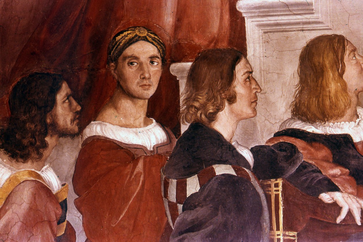 Detalje med Raphael (mod midten) fra messen i Bolsena. 1514. Fresko af Raphael (14831520):Raffaello Sanzio. af Raphael (1483 1520)