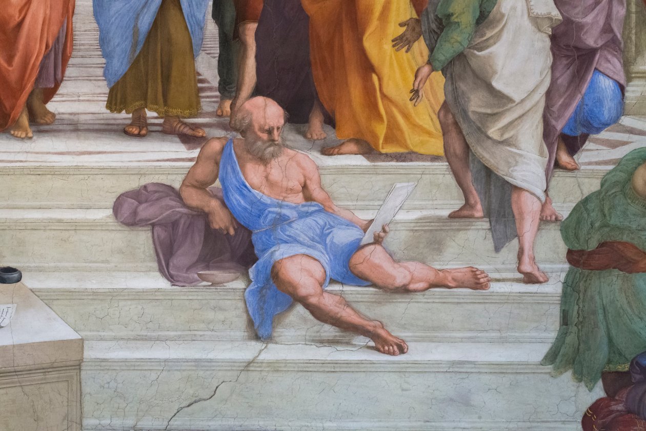 Diogenes of Sinope: detaljer fra Athens School i Stanza della Segnatura af Raphael (1483 1520)