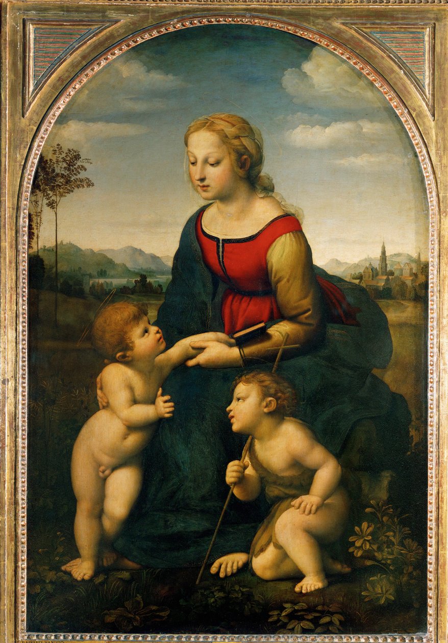 Jomfruen og barnet med den lille Johannes Døberen, sagde ... af Raphael (1483 1520)