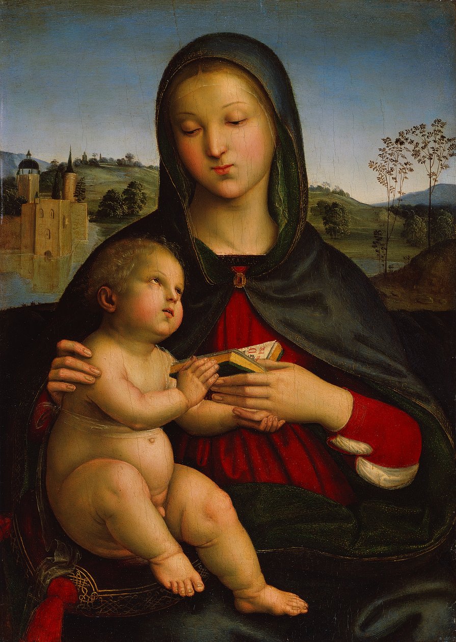Madonna og barn med bog, ca. 1502-03 (olie på panel) af Raphael (1483 1520)