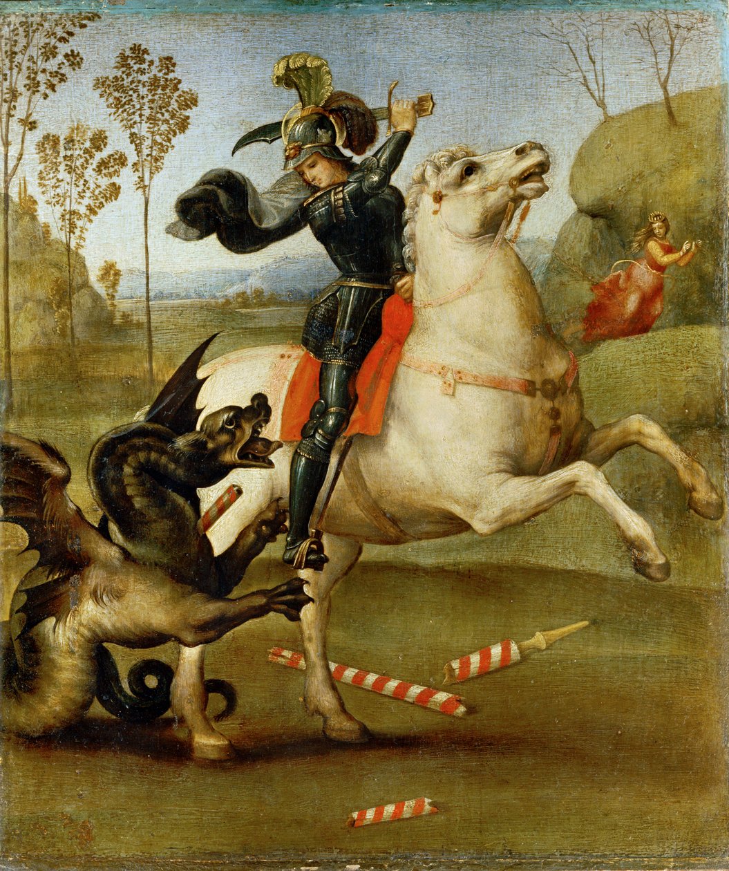 Sankt Georg og dragen ... af Raphael (1483 1520)