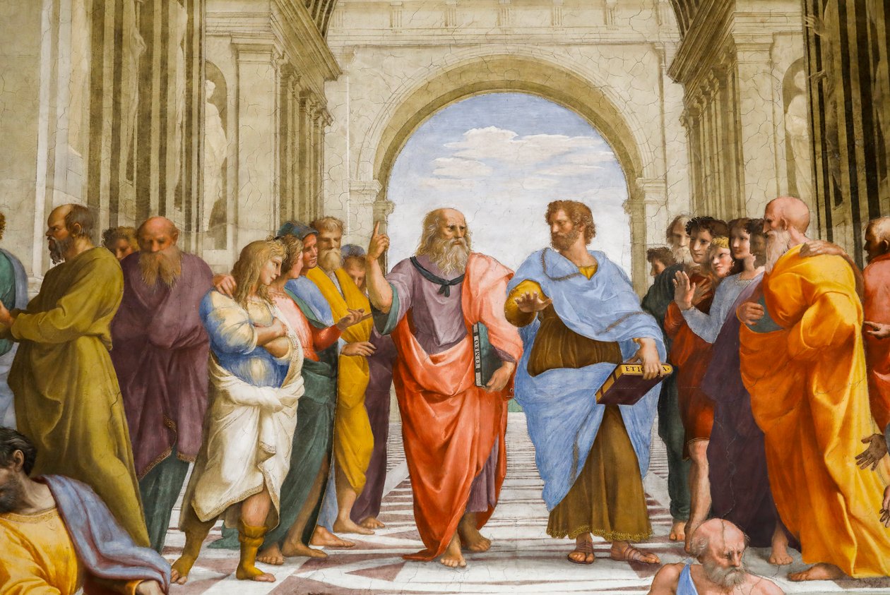 Skolen i Athen, detalje. Platon og Aristoteles. 1509 (fresko) af Raphael